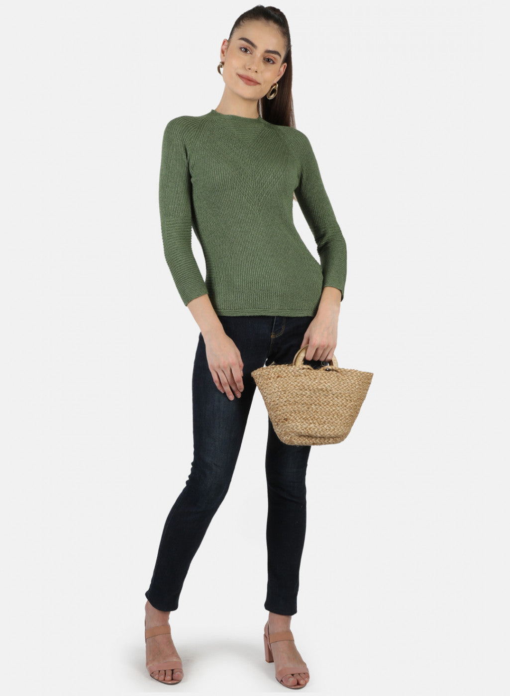 Women Green Self Top