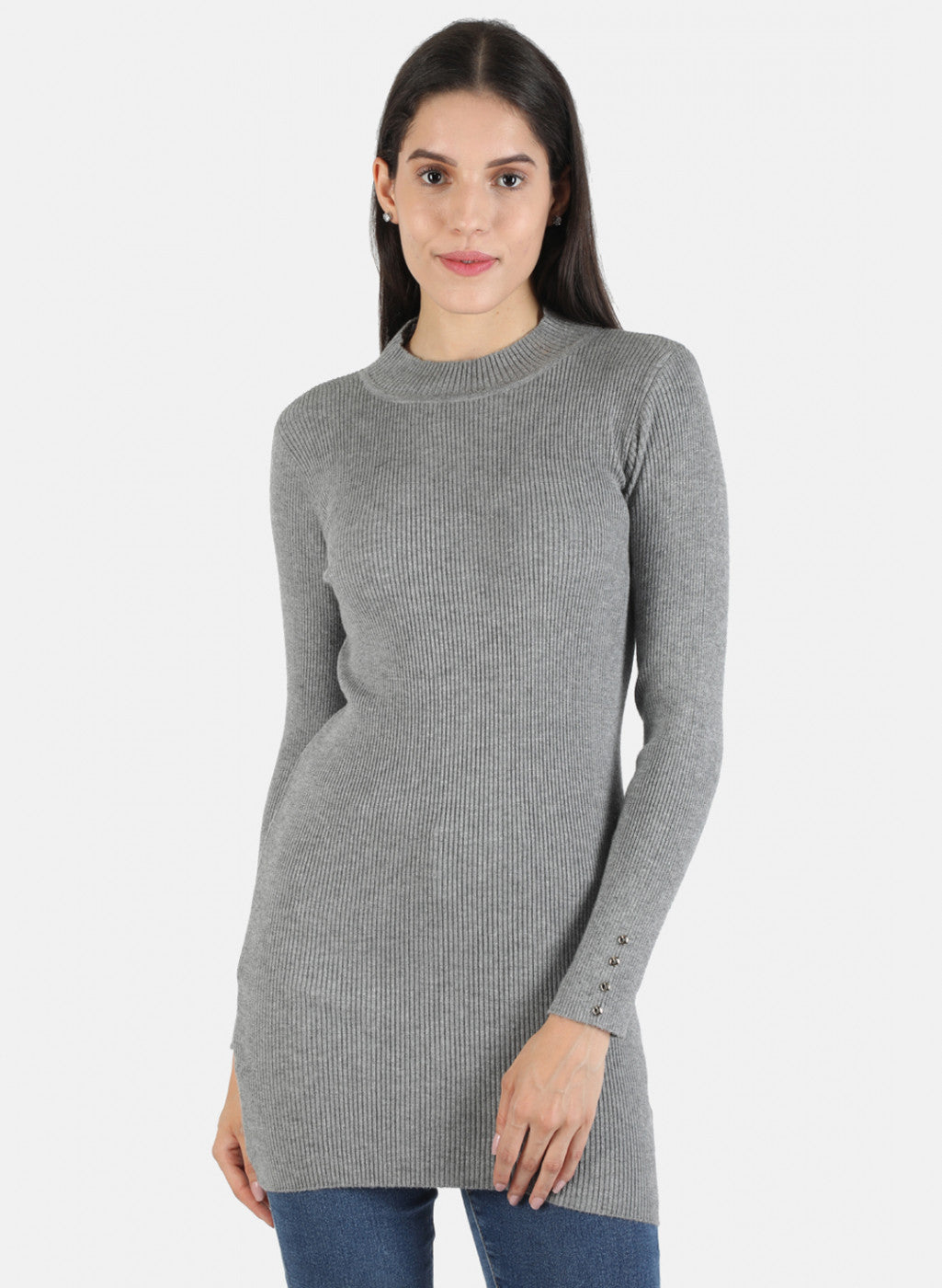 Women Grey Self Long Top