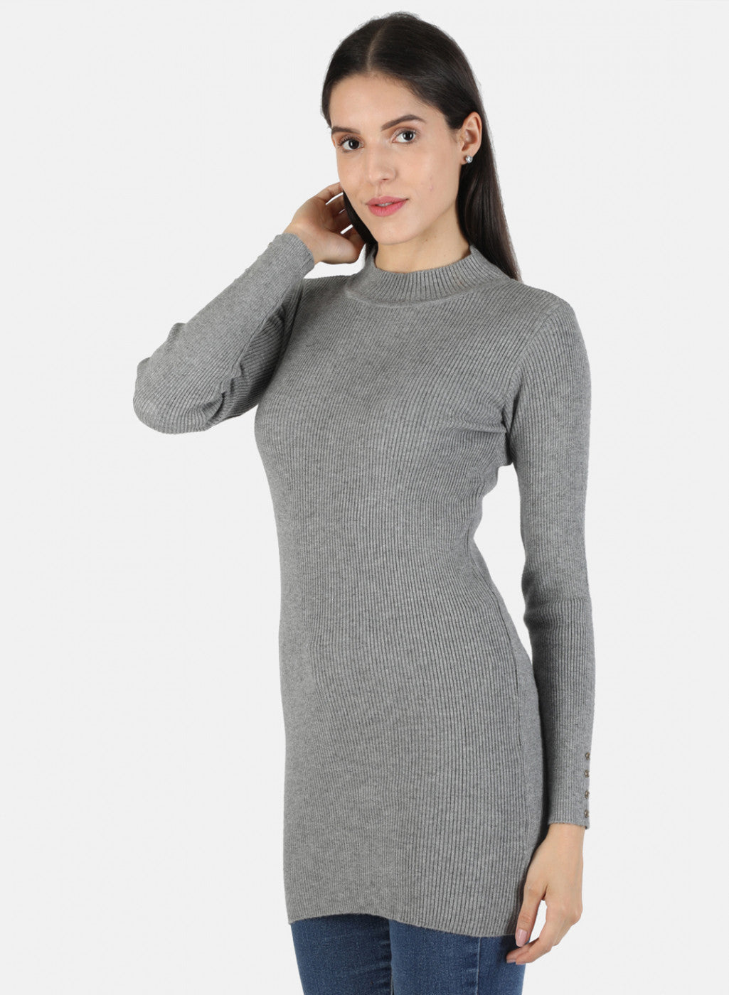 Women Grey Self Long Top