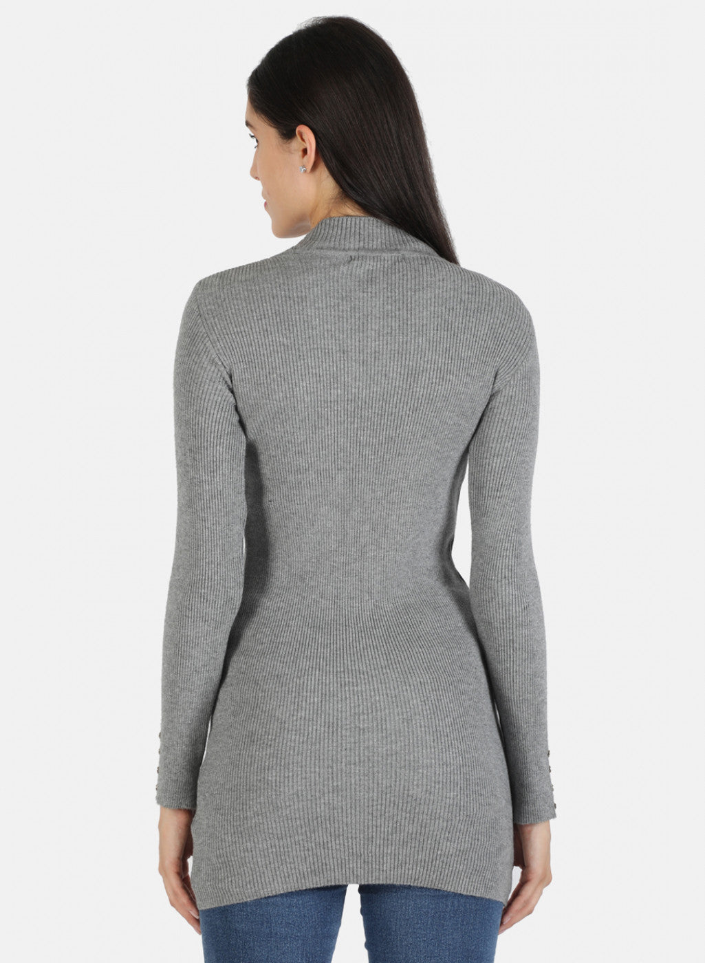 Women Grey Self Long Top
