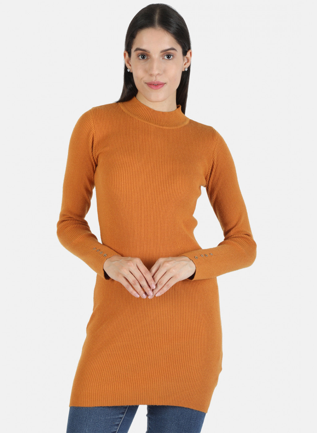 Women Mustard Self Long Top