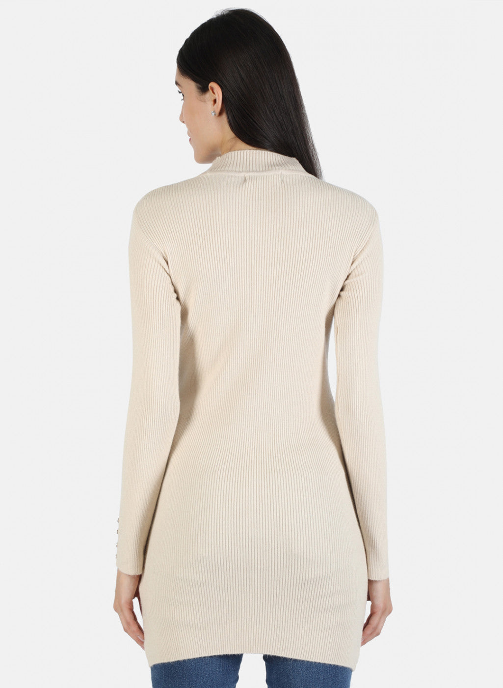 Women Beige Self Long Top