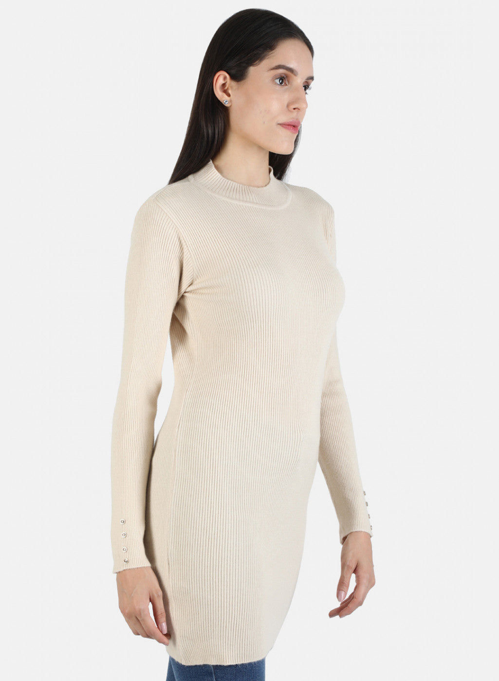 Women Beige Self Long Top