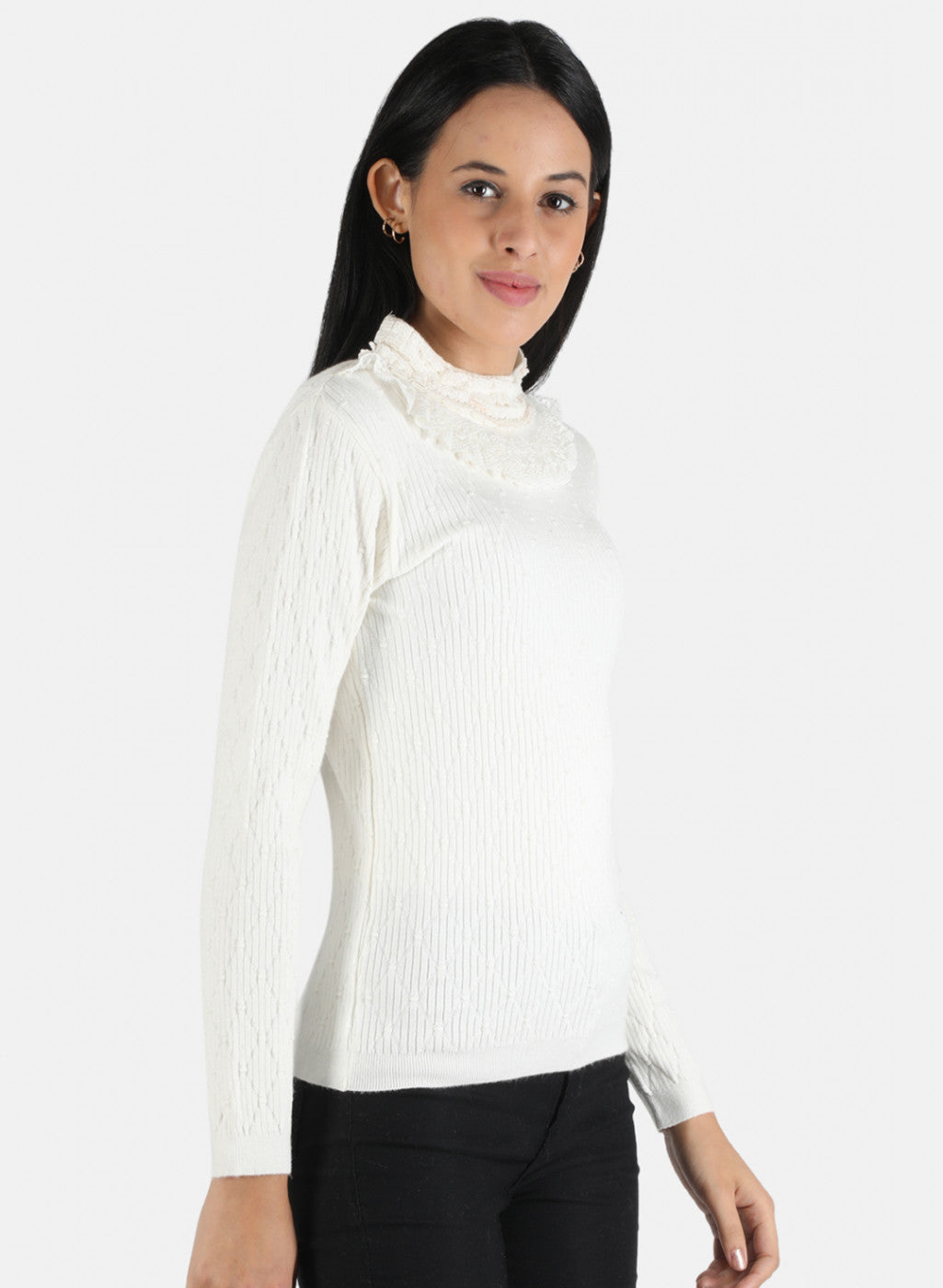 Women White Self Design Top