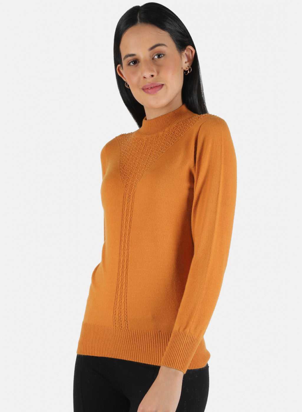 Women Mustard Self Design Top
