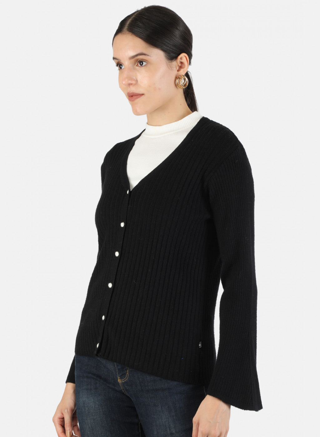 Women Black Self Cardigan