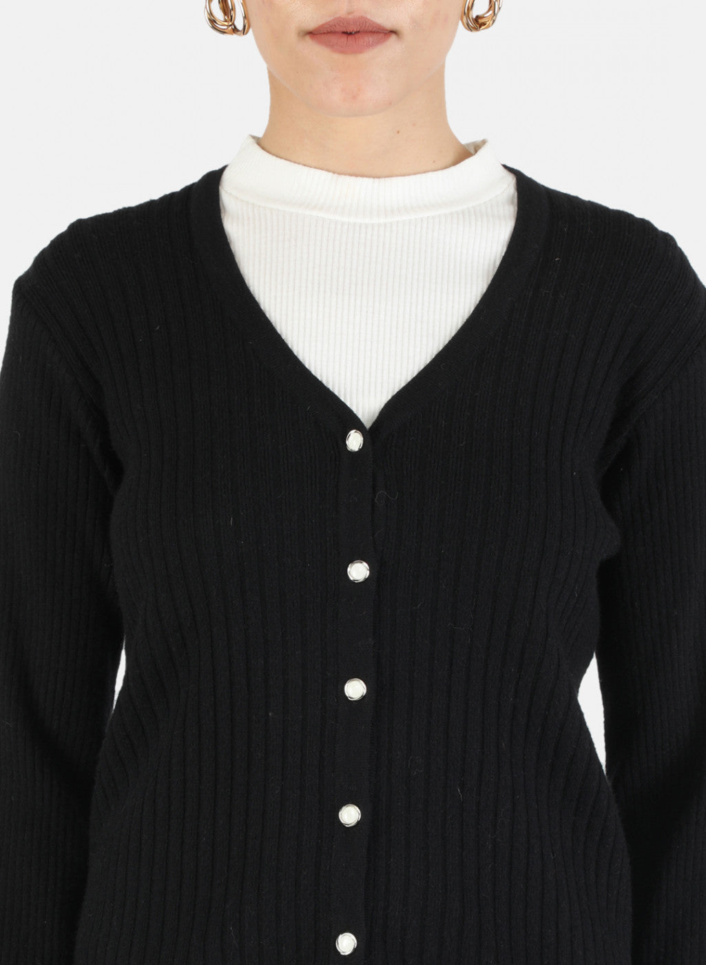 Women Black Self Cardigan