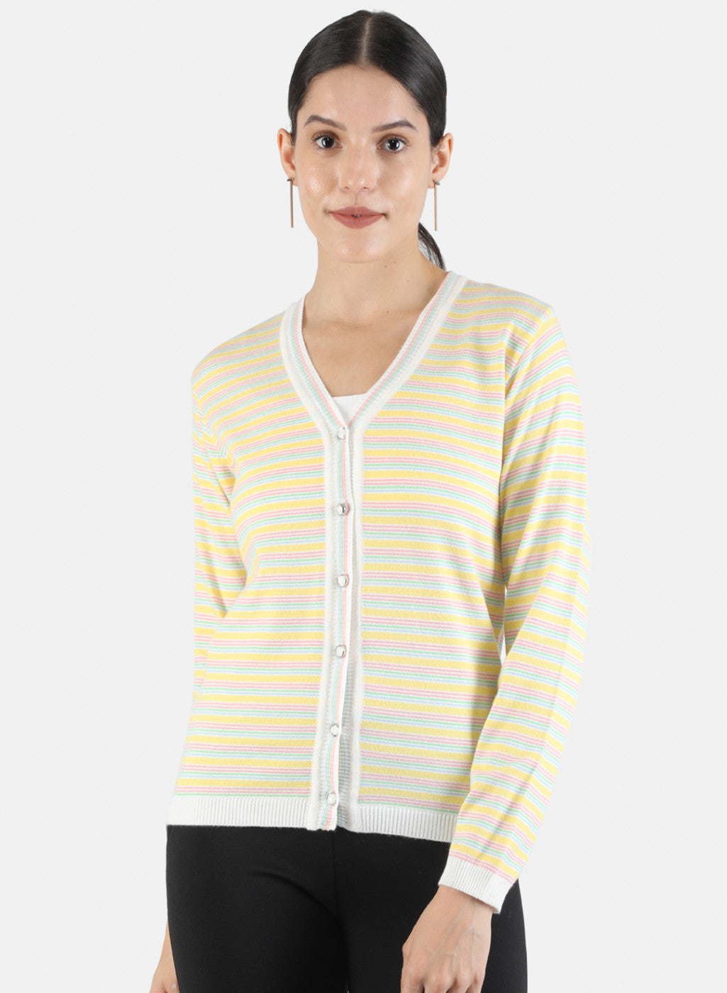 Women White Self Cardigan