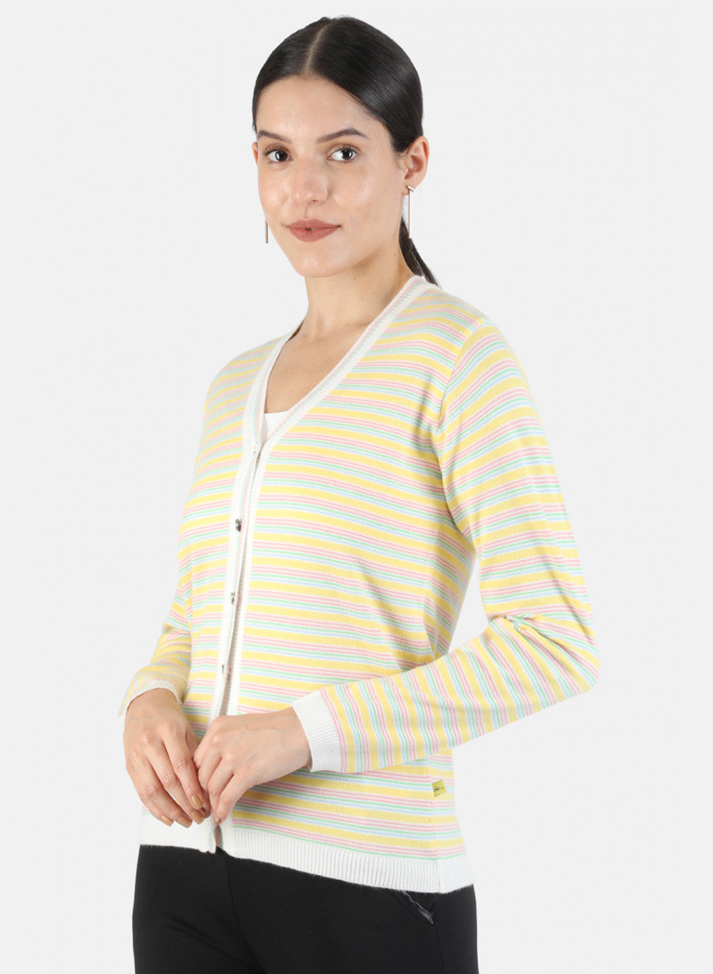 Women White Self Cardigan