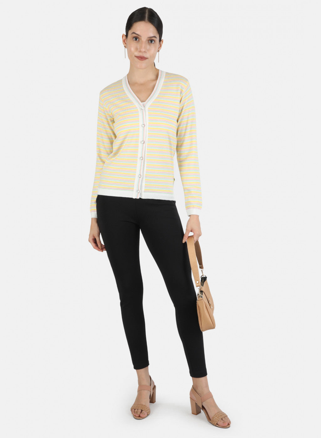 Women White Self Cardigan