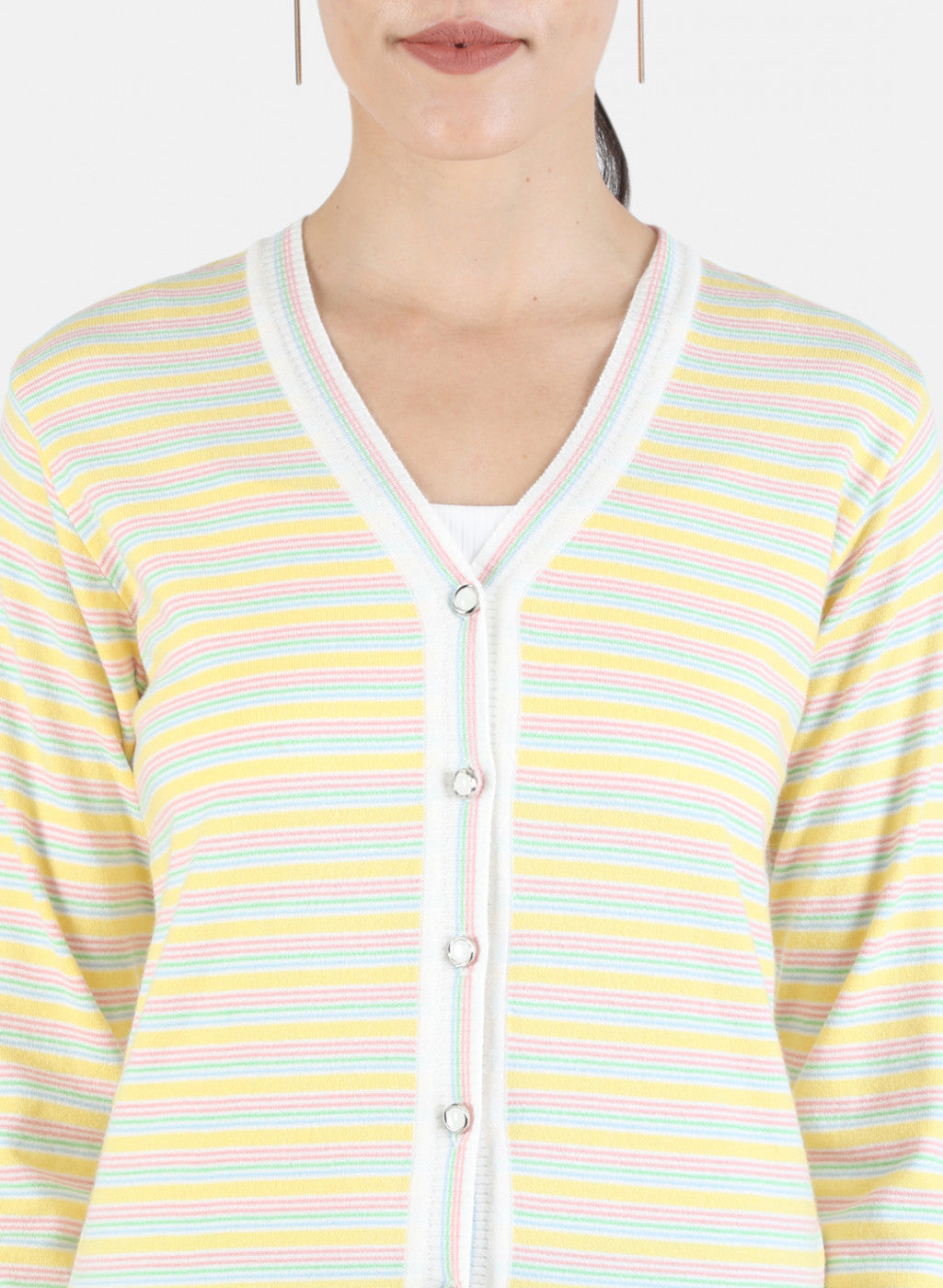 Women White Self Cardigan