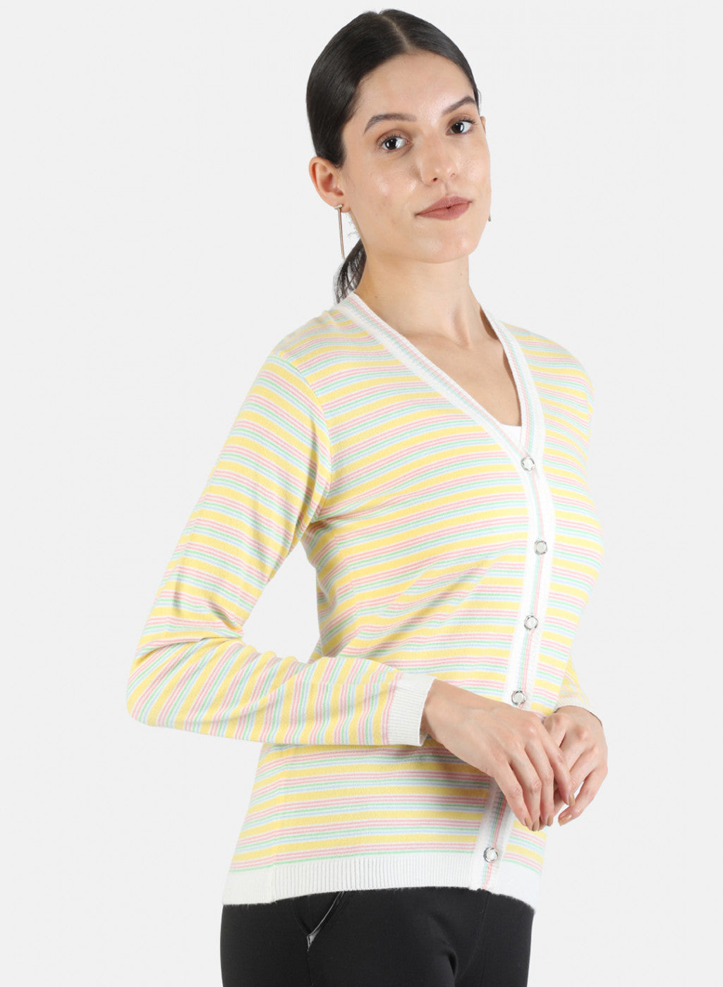 Women White Self Cardigan