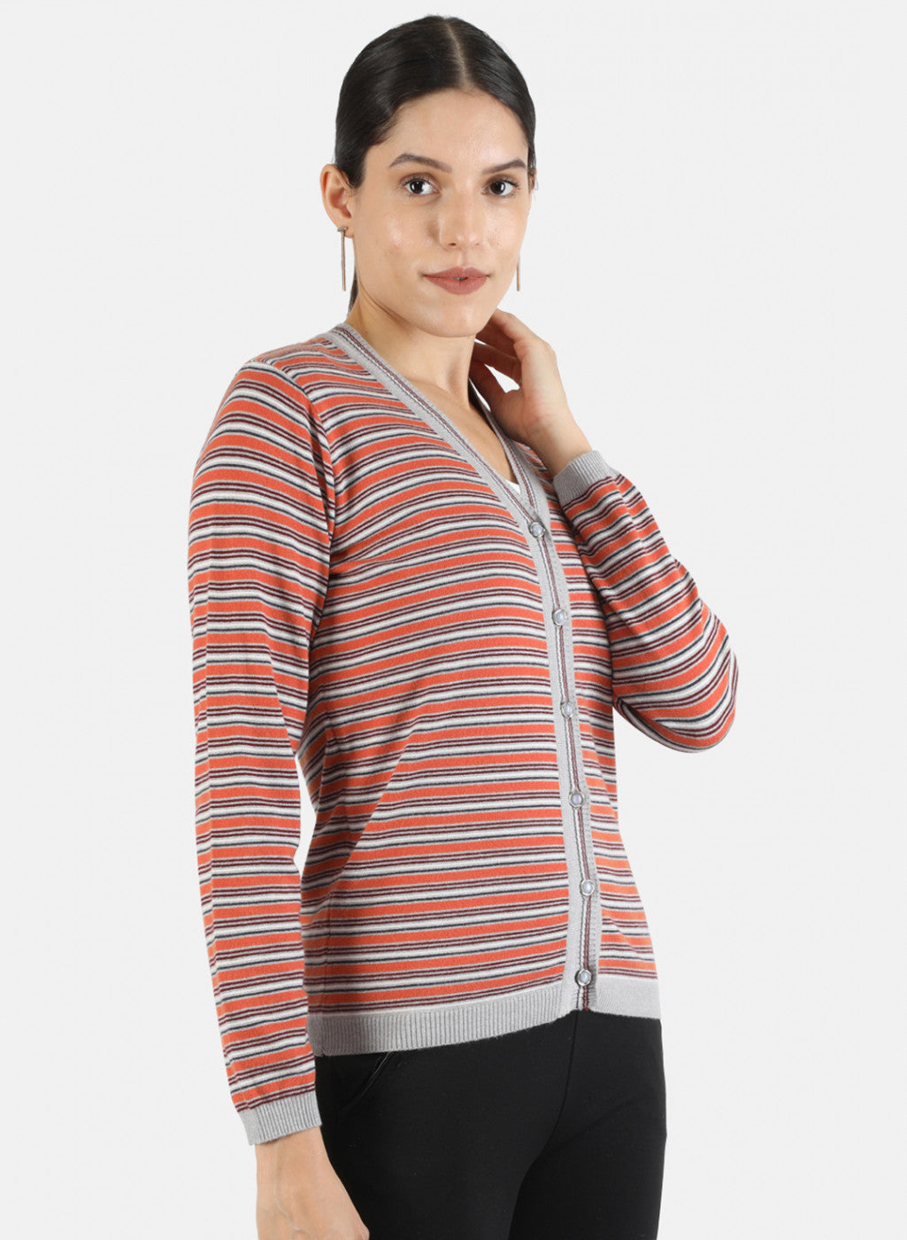 Women Grey Self Cardigan