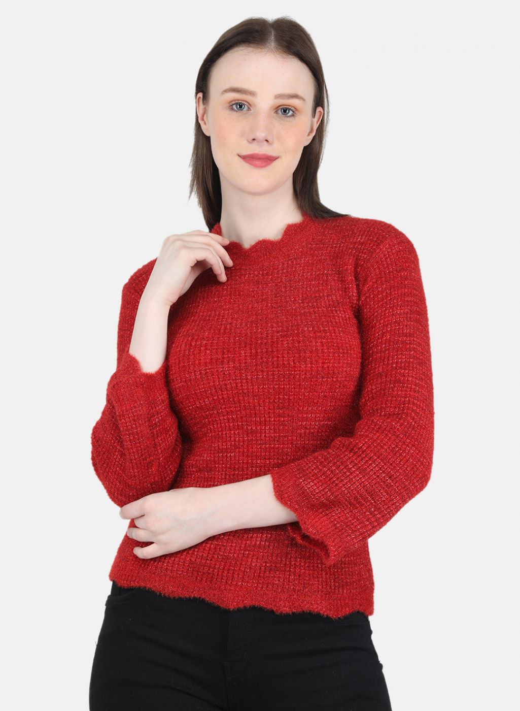 Women Red Self Design Top