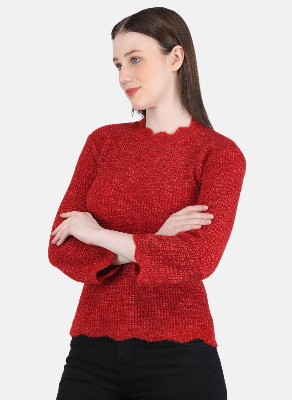 Women Red Self Design Top