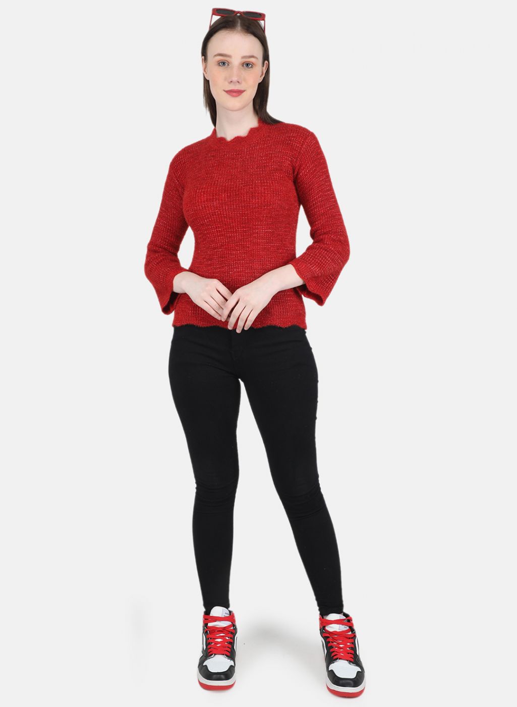 Women Red Self Design Top