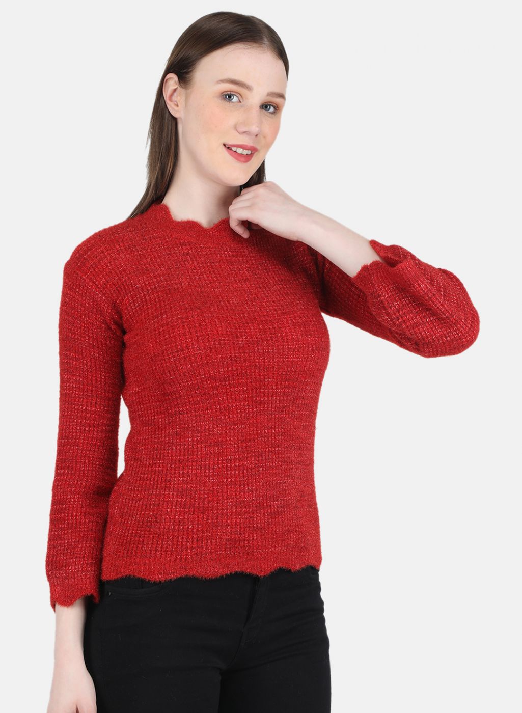 Women Red Self Design Top