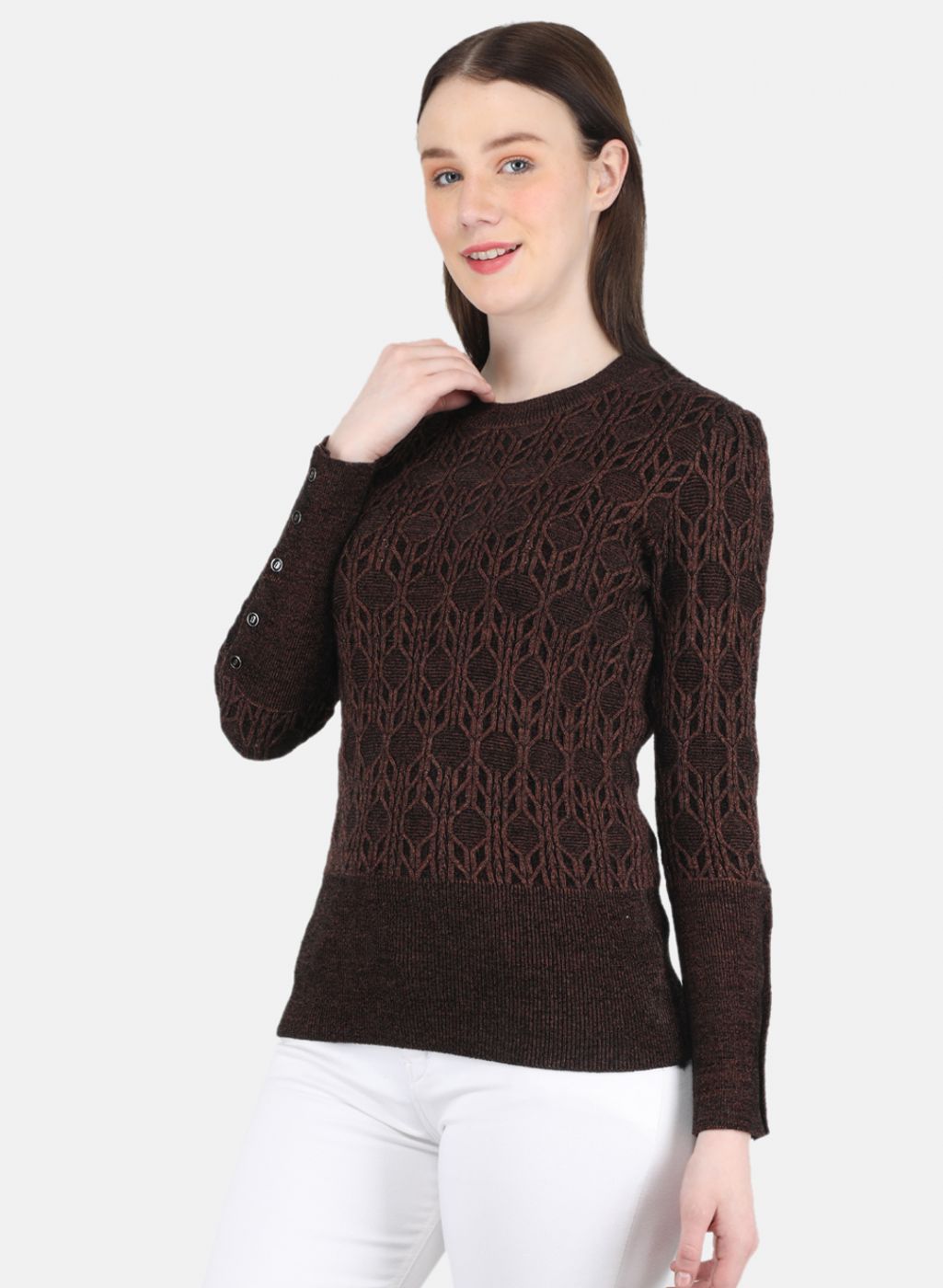 Women Brown Self Design Top