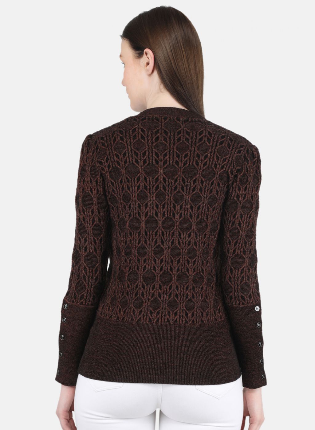 Women Brown Self Design Top
