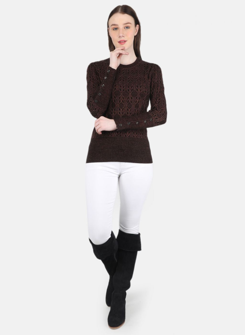 Women Brown Self Design Top