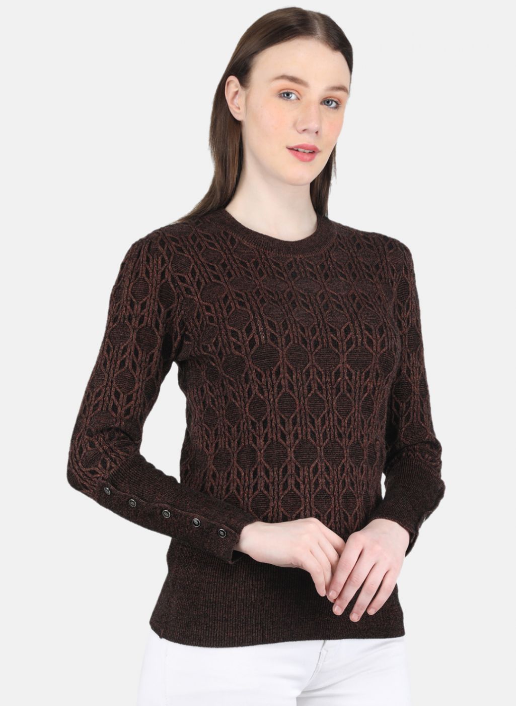 Women Brown Self Design Top