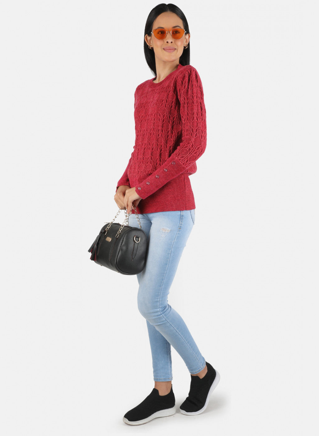 Women Red Self Design Top