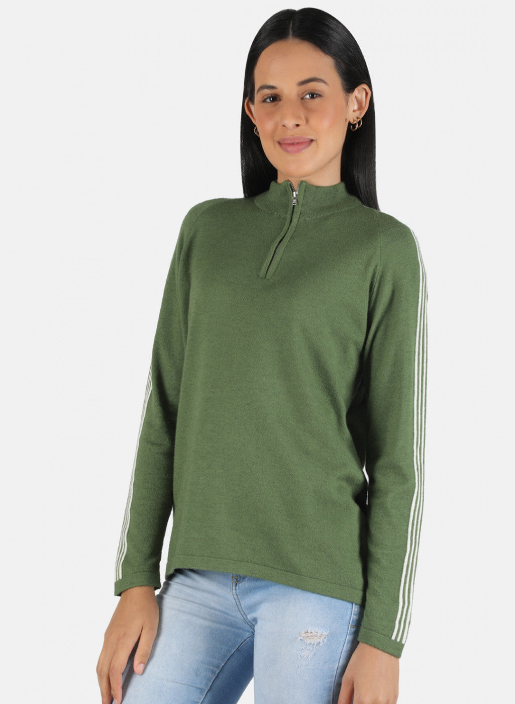Women Green Self Design Pullover