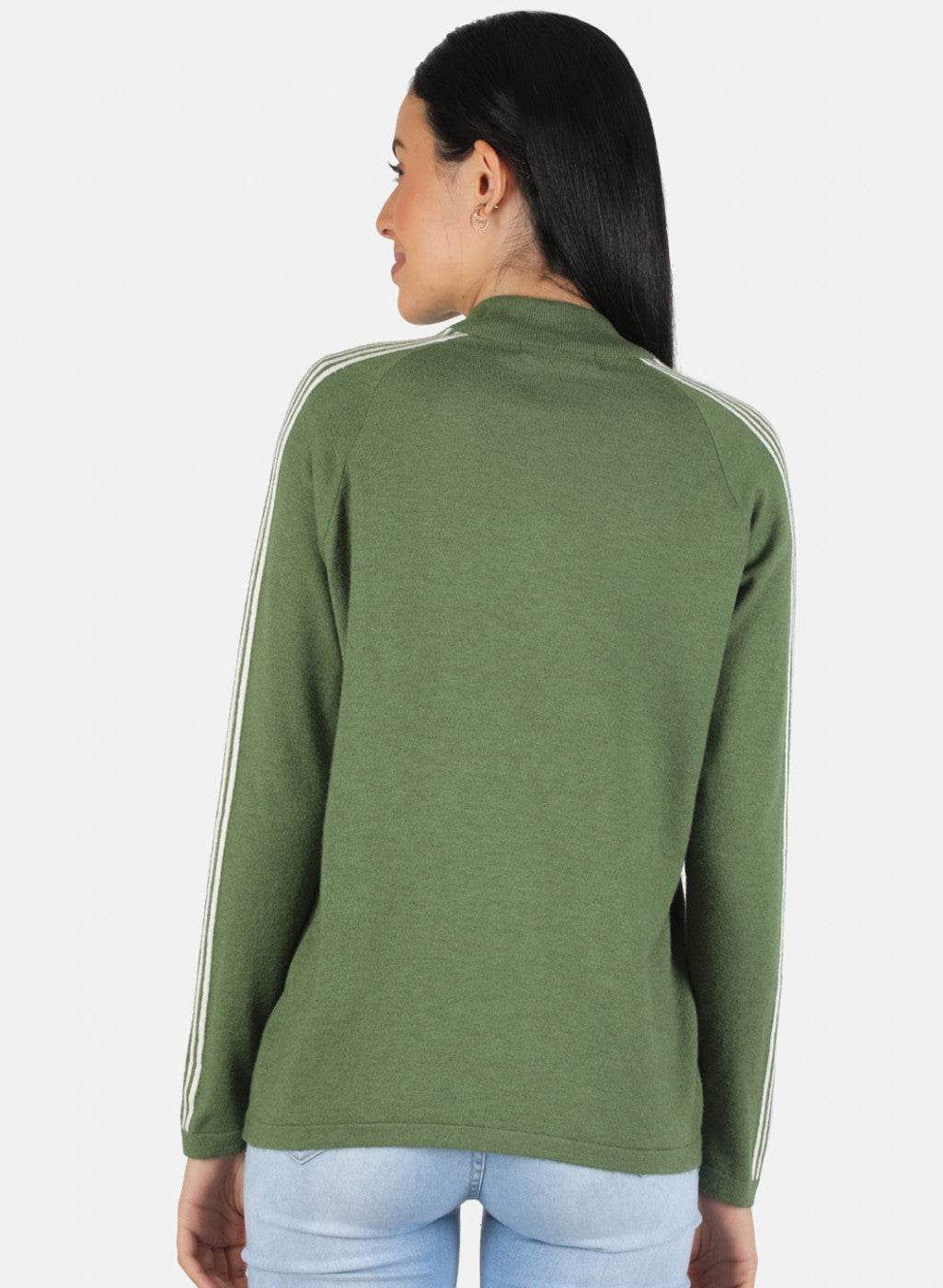Women Green Self Design Pullover