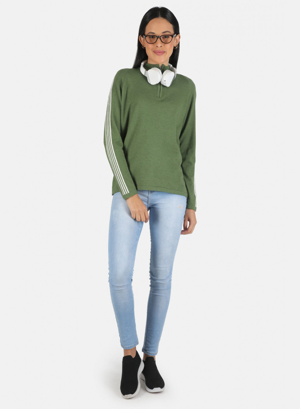 Women Green Self Design Pullover