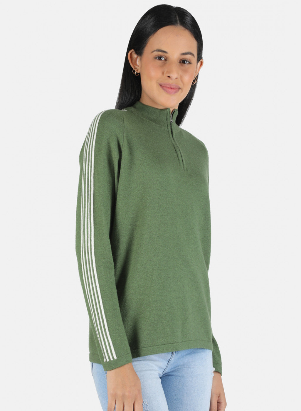 Women Green Self Design Pullover