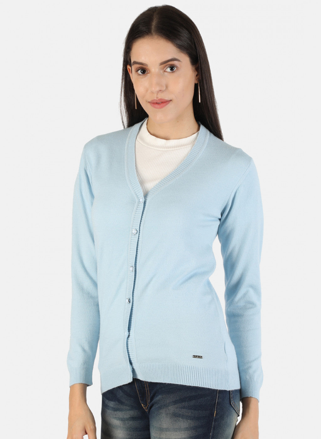 Women Blue Solid Cardigan