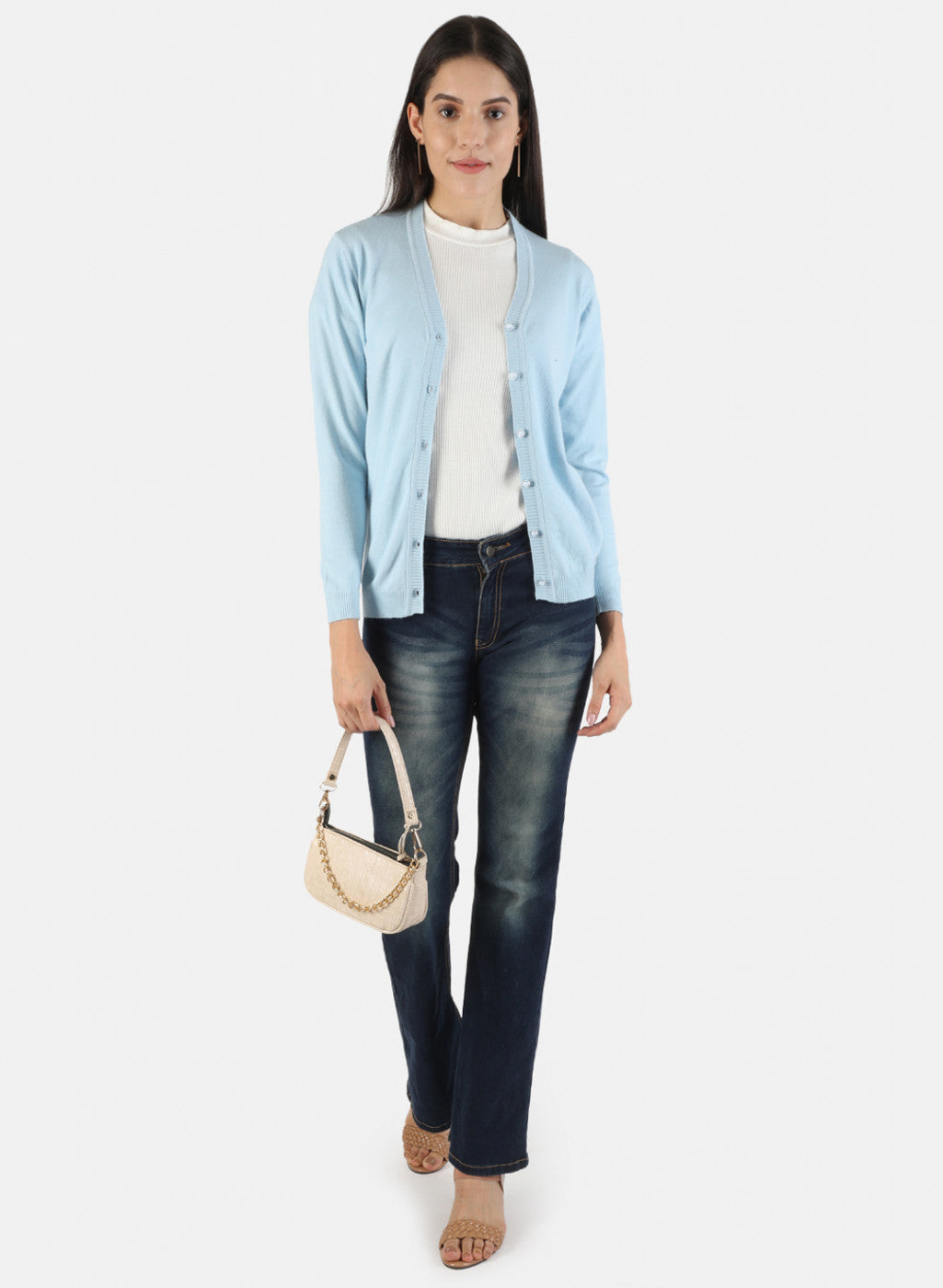Women Blue Solid Cardigan