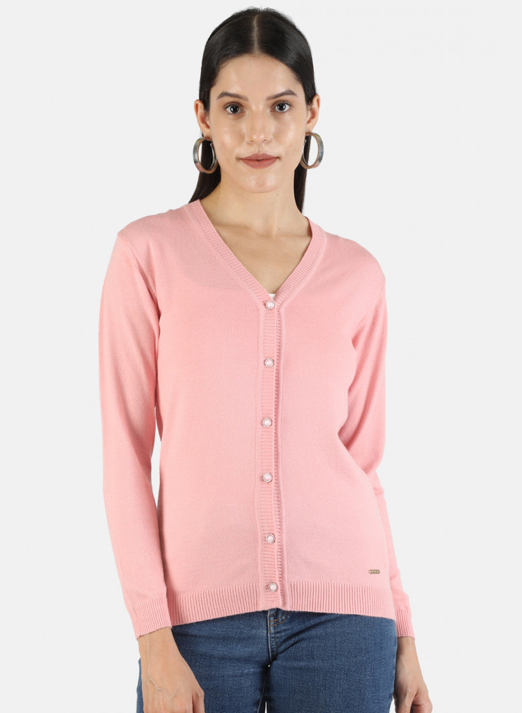 Women Pink Solid Cardigan