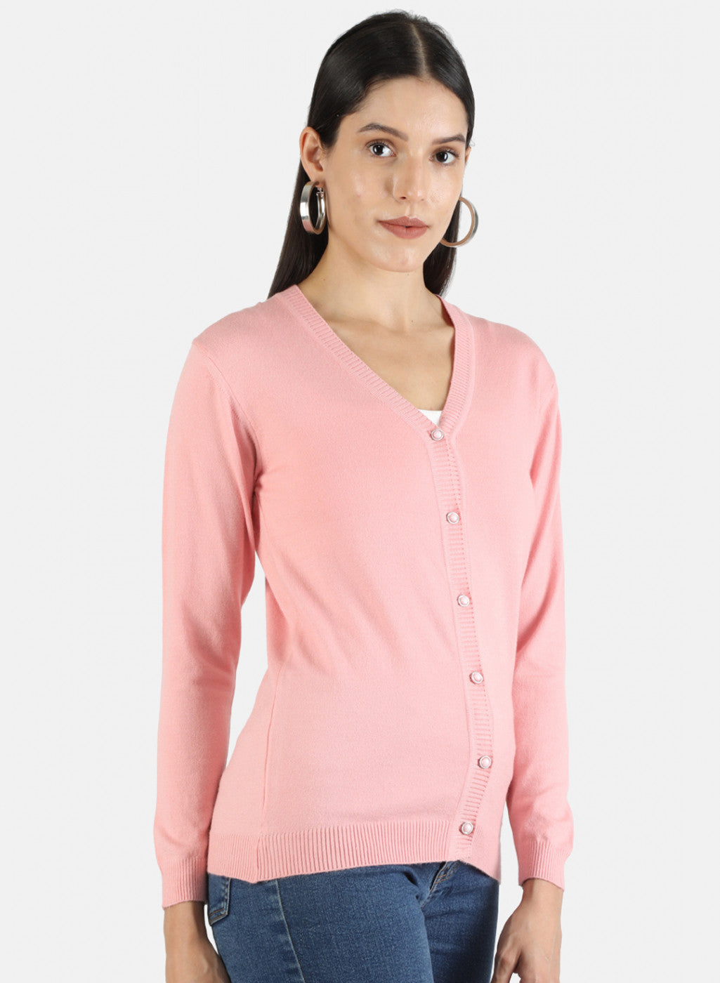 Women Pink Solid Cardigan