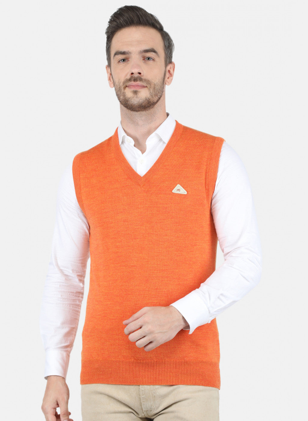 Men Orange Solid Sweater