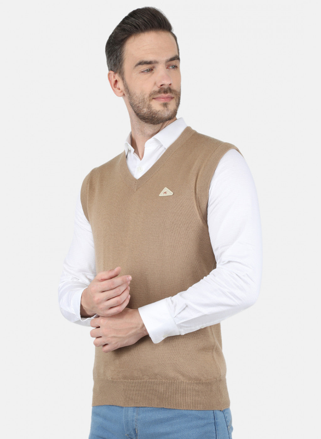 Men Beige Solid Sweater