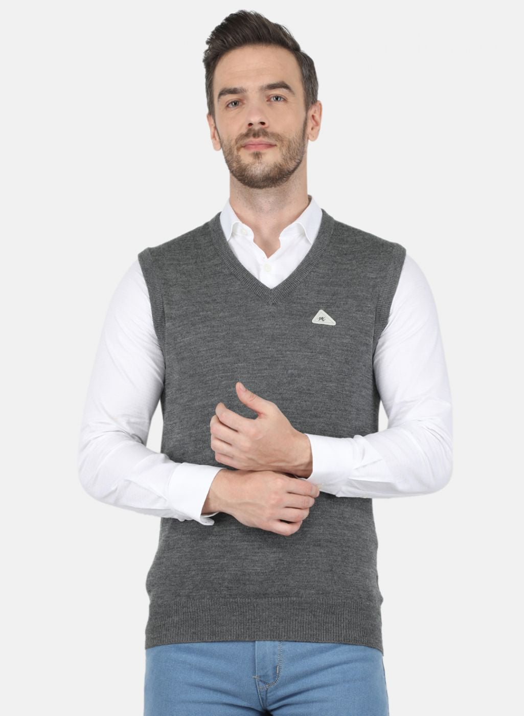 Men Grey Solid Sweater