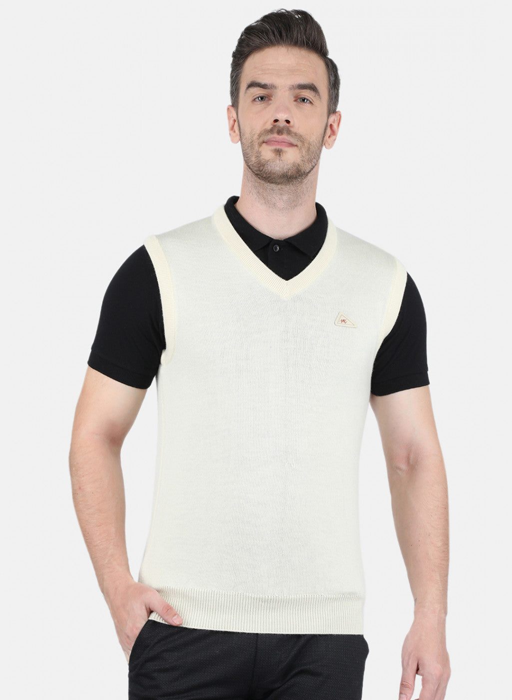 Men Cream Solid Sweater