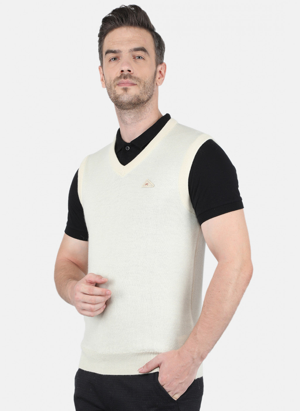 Men Cream Solid Sweater