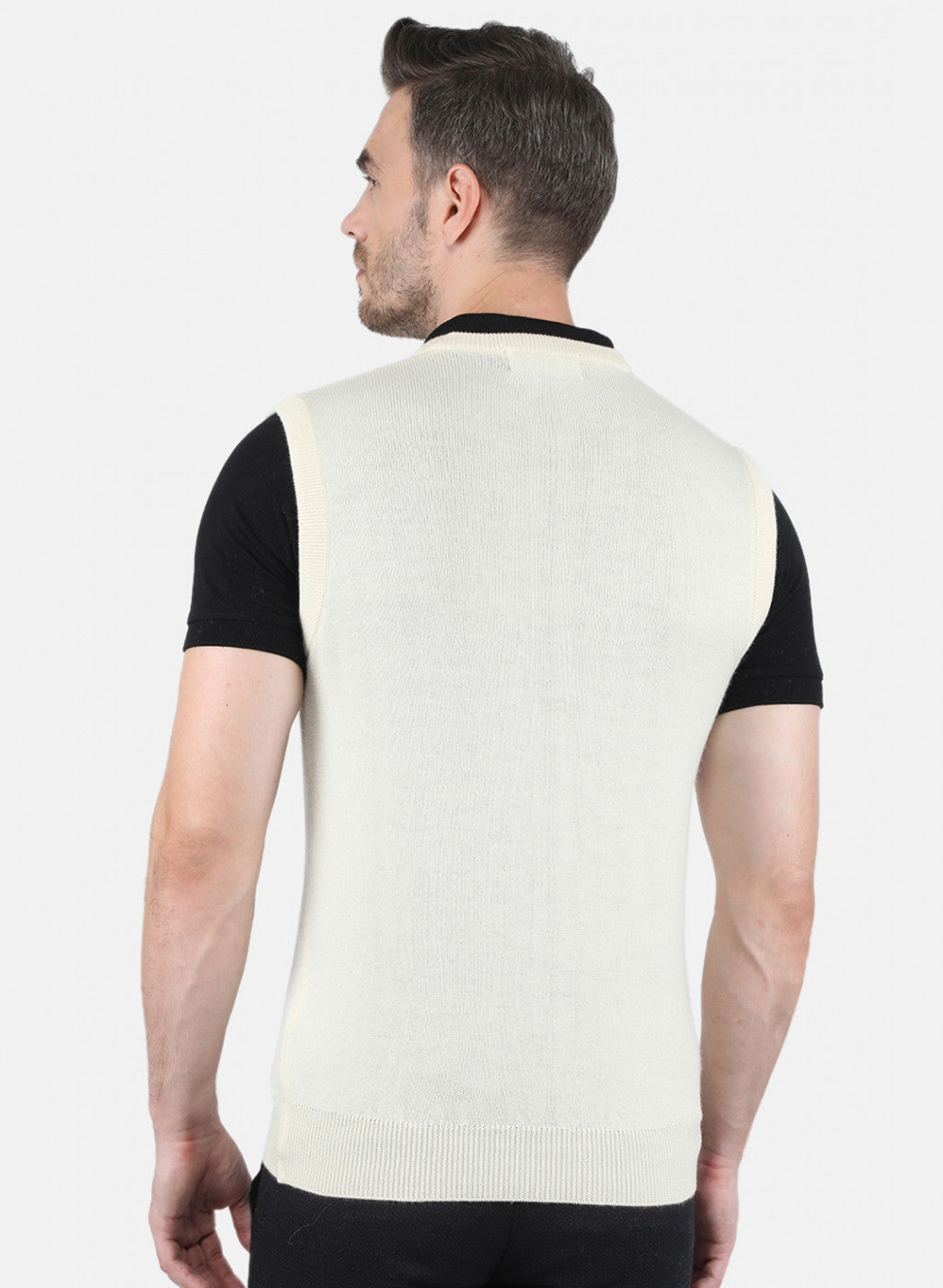 Men Cream Solid Sweater