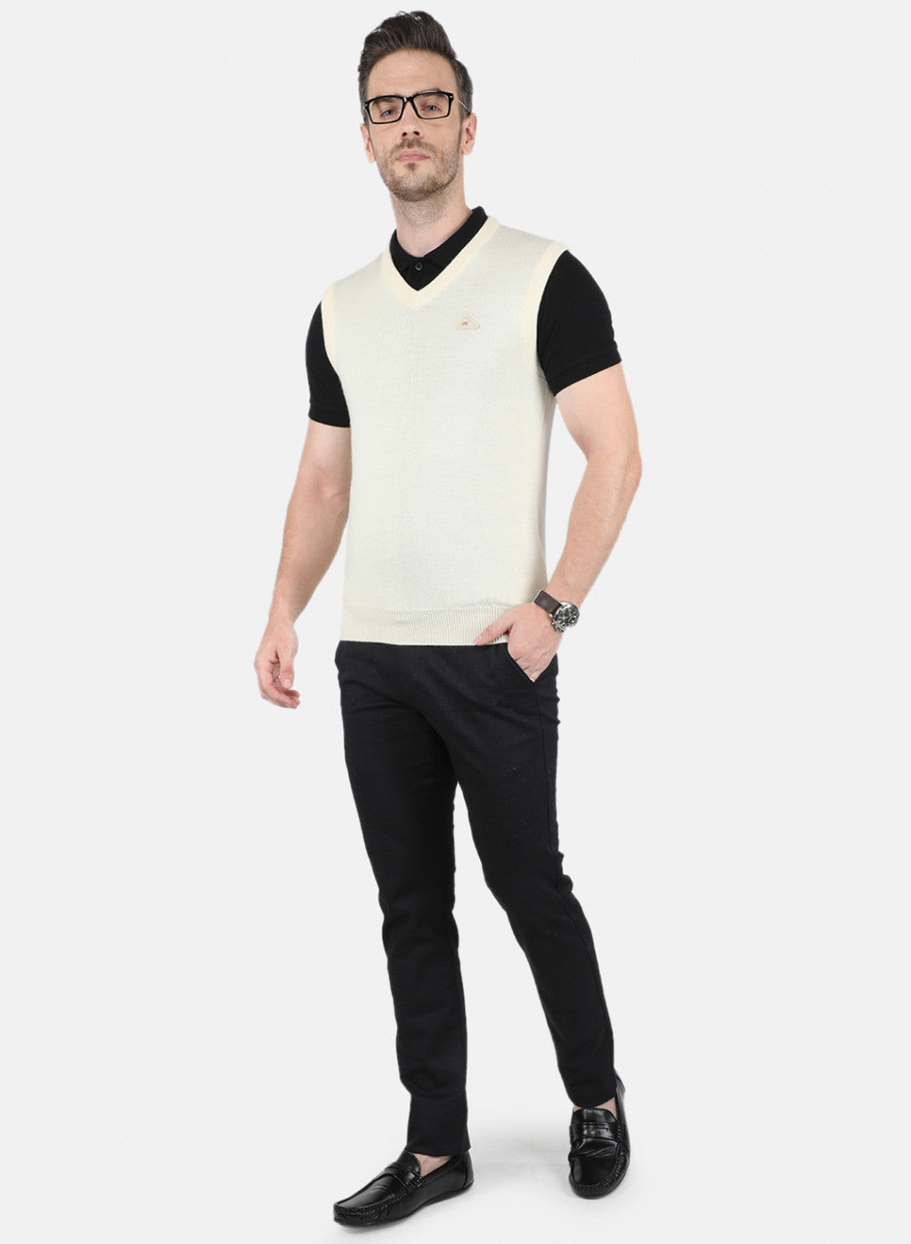 Men Cream Solid Sweater