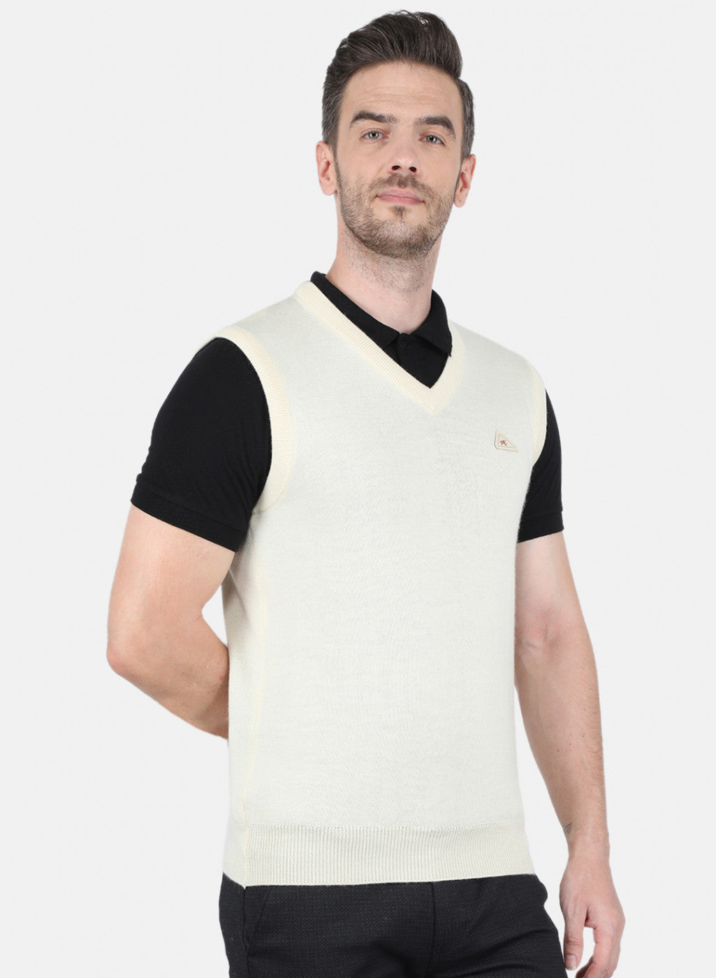 Men Cream Solid Sweater