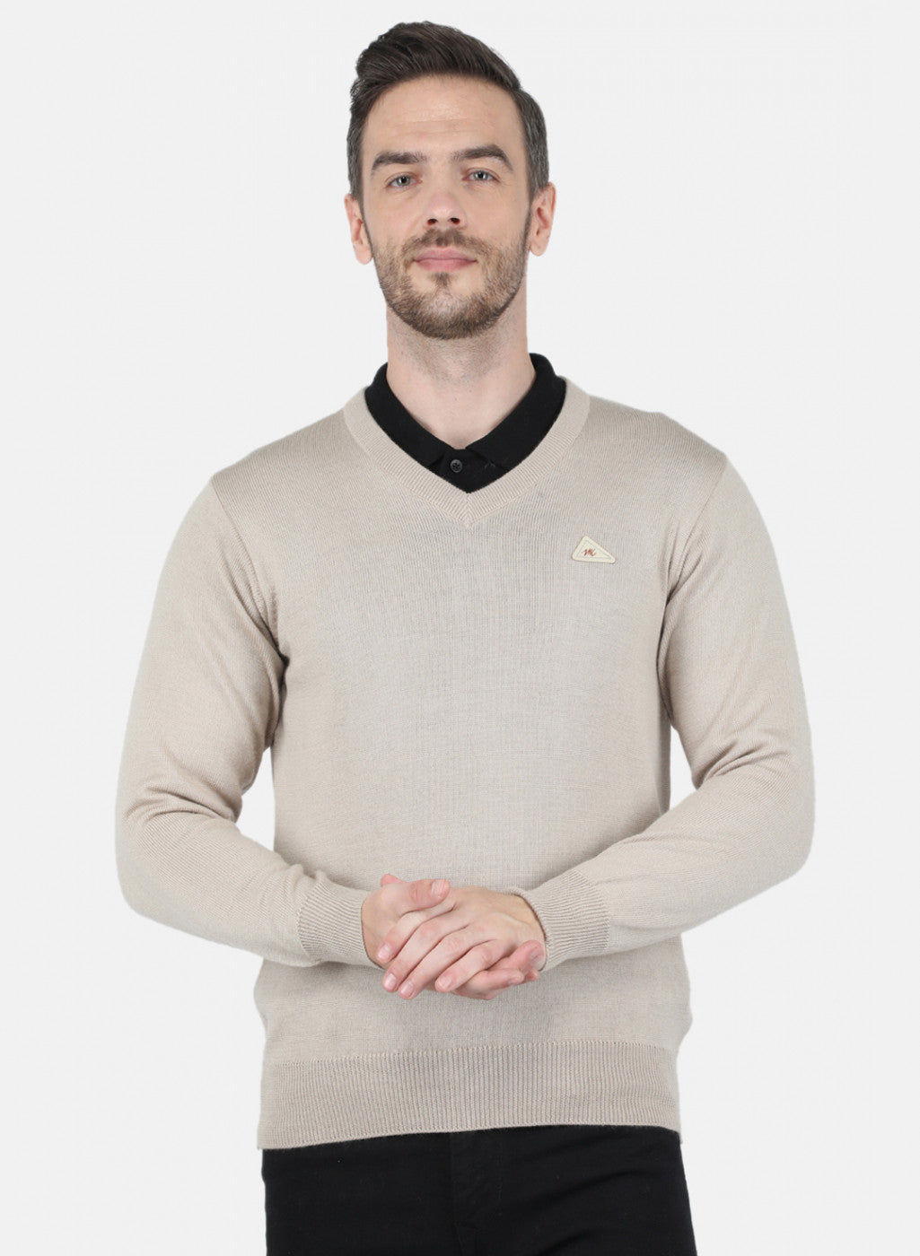 Men Beige Solid Pullover