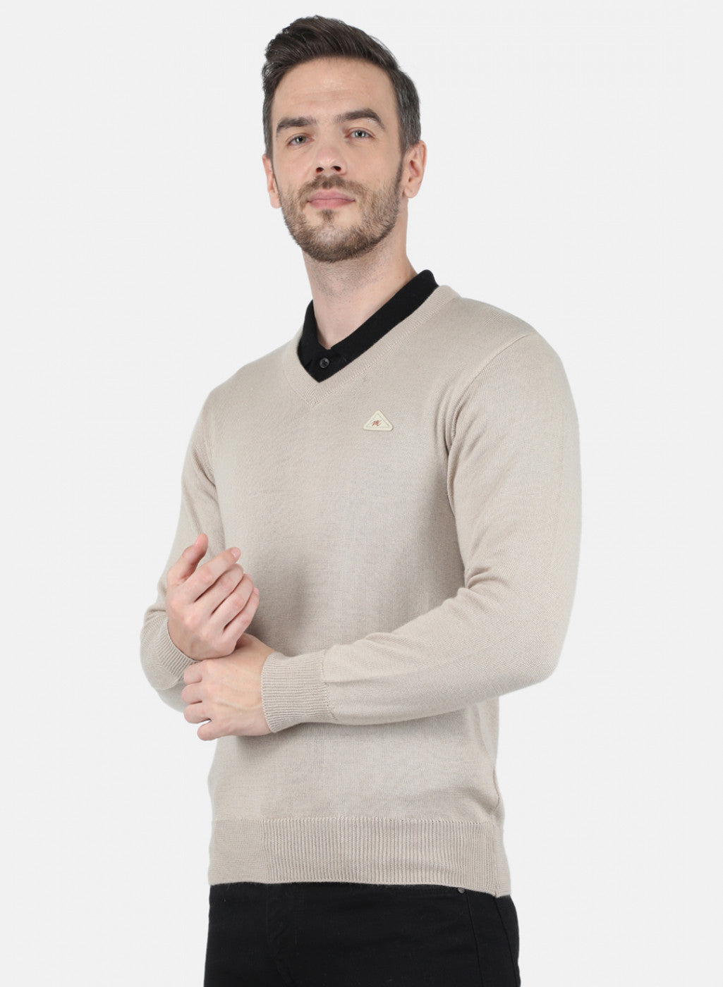 Men Beige Solid Pullover