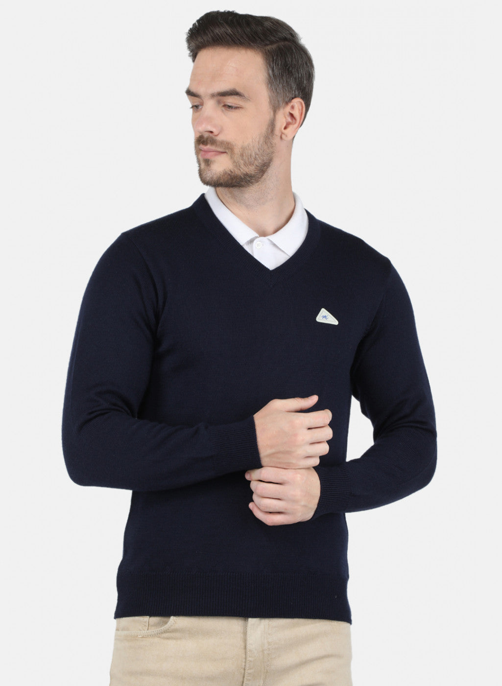 Men NAvy Blue Solid Pullover