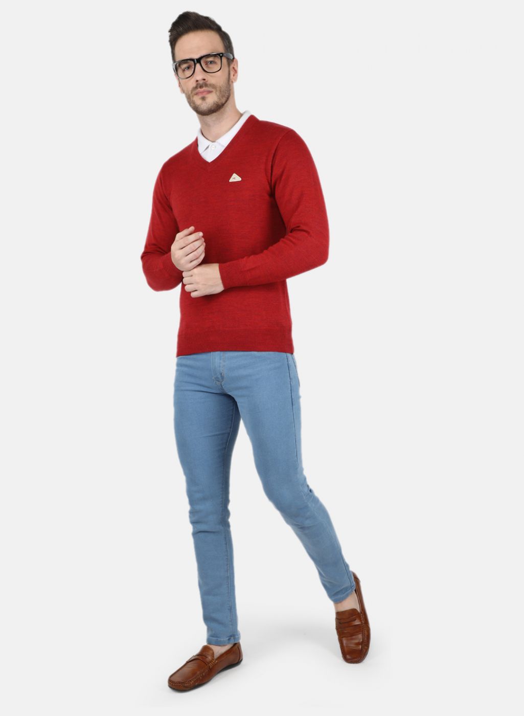 Men Red Solid Pullover
