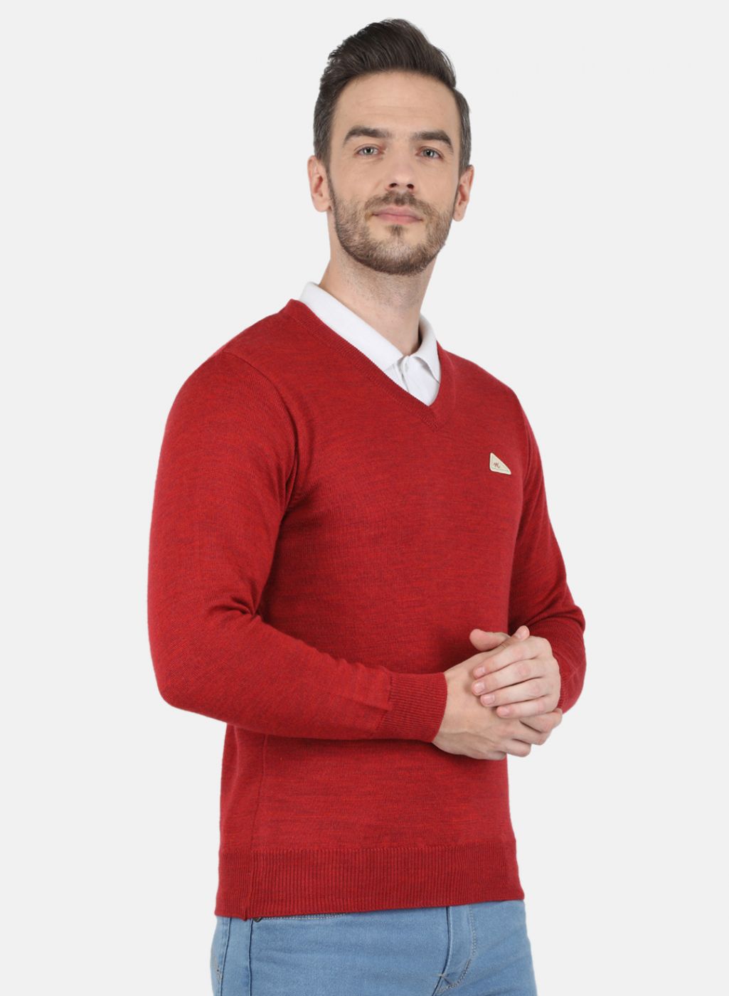 Men Red Solid Pullover