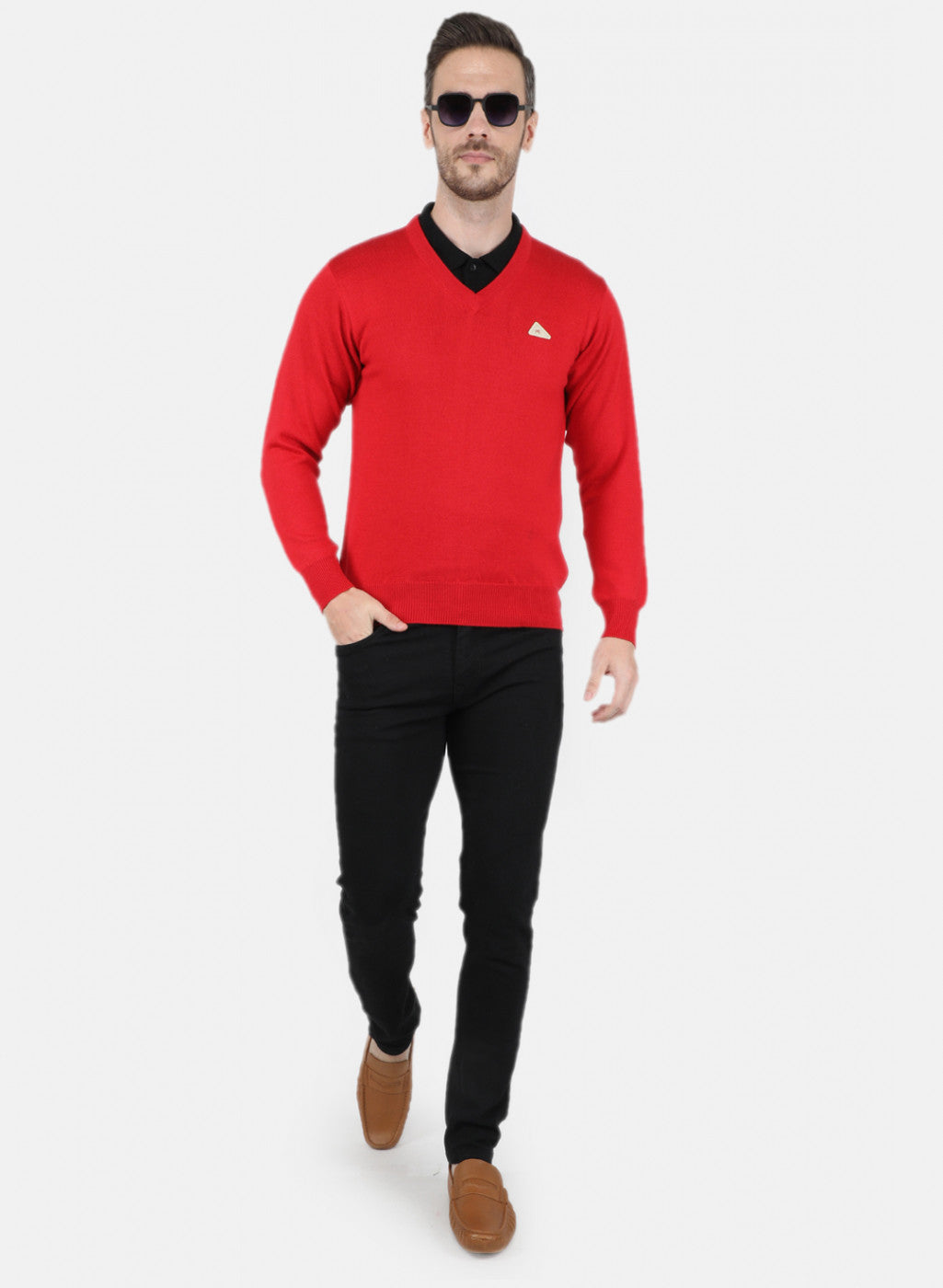 Men Red Solid Pullover