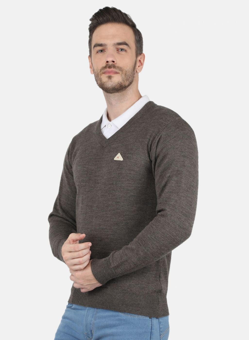 Men Light Brown Solid Pullover