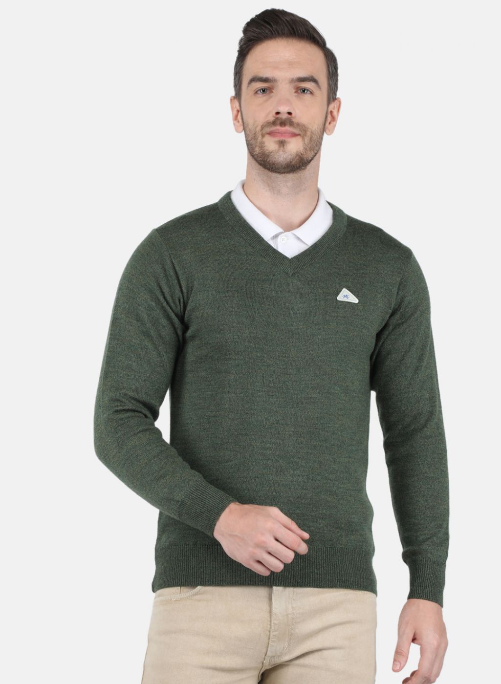Men Olive Solid Pullover